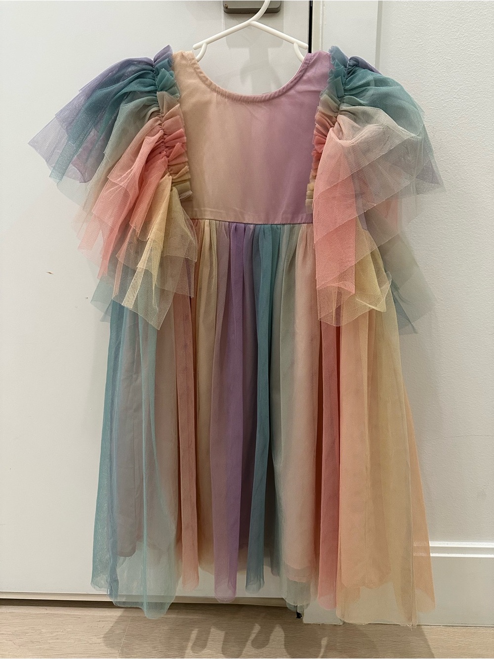 Lola + The Boys Pastel Rainbow Tulle Dress in Pink Blue Purple Cream